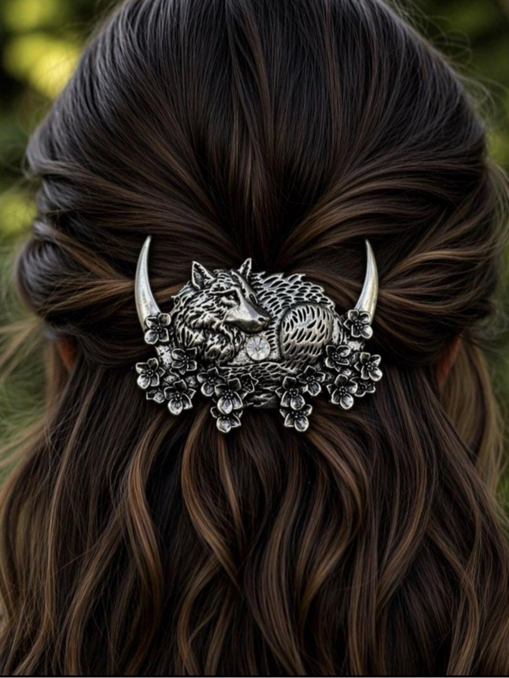 Silver Wolf Hair Barette